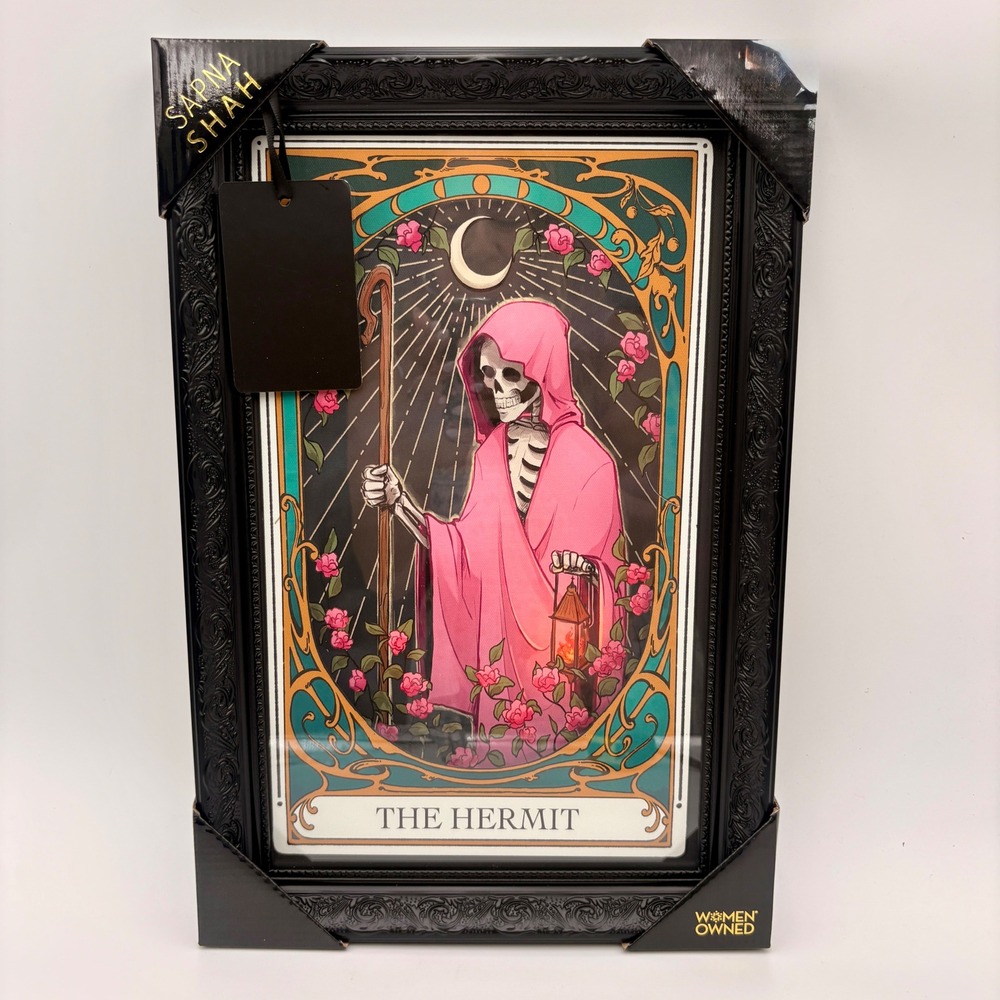 Sapna Shah The Hermit Tarot Card Framed Wall Art Skeleton Ornate Black Halloween